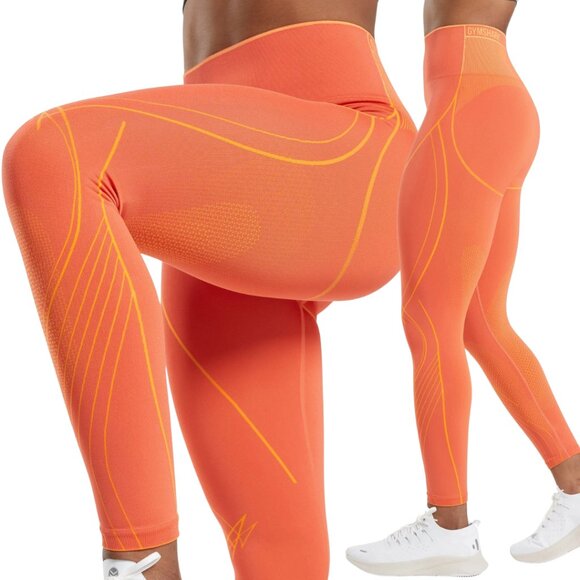 Gymshark Apex Seamless High Rise Leggings Women's Medium* Papaya Orange Workout - Picture 2 of 14
